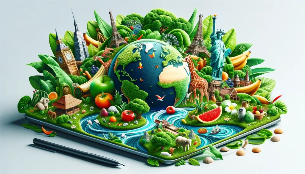 Hero section image for a Vegan Lifestyle page, featuring vibrant, lush greenery, healthy vegan foods